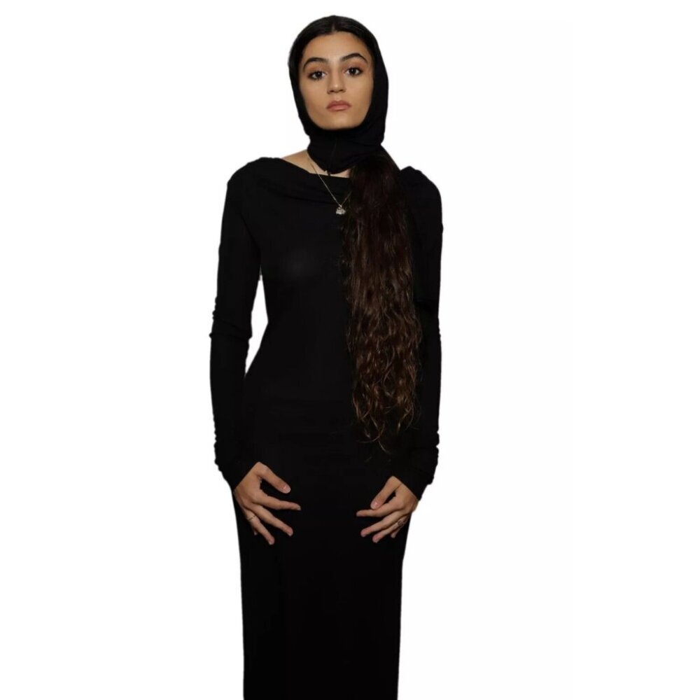 Versace Spring 2018 Ready to Wear Black Cowl Neck Dress with Head Scarf Sz 38